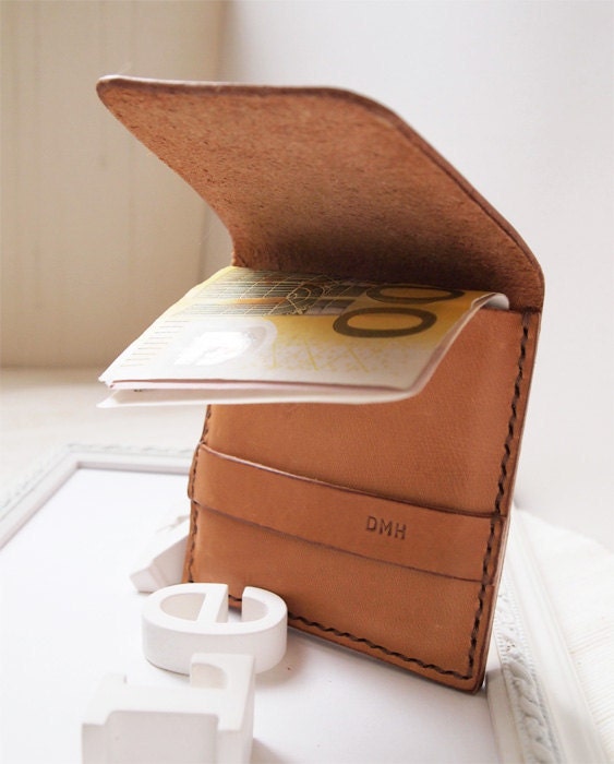 Personalized Wallet / Card Holder - Leather - Tan - Hand Stitched