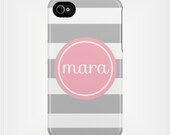 Personalized Graduation Gift iPhone 5 Case or Samsung Case 4 / 4S or 3G - Pink and Gray Beach Stripes