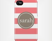 Personalized Graduation Gift iPhone Case 5 / 4 / 4S or 3G  or Samsung Galaxy - Coral Beach Stripes - original design by a drop of golden sun