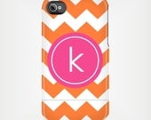 Monogrammed iPhone 5 Case 4 / 4S or 3G or Samsung - Wide Chevron Orange Monogram - original design by a drop of golden sun