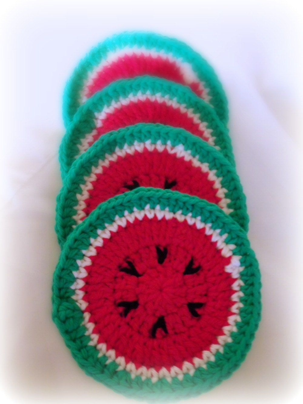 Set of Four Watermelon Coasters - Slice of Summer Coaster Set - 4 Cotton Watermelon Coasters
