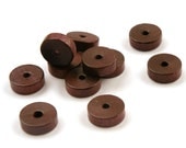 Vintage Czech Wooden spacer beads - 12 x 4mm dark brown discs - 20 pieces