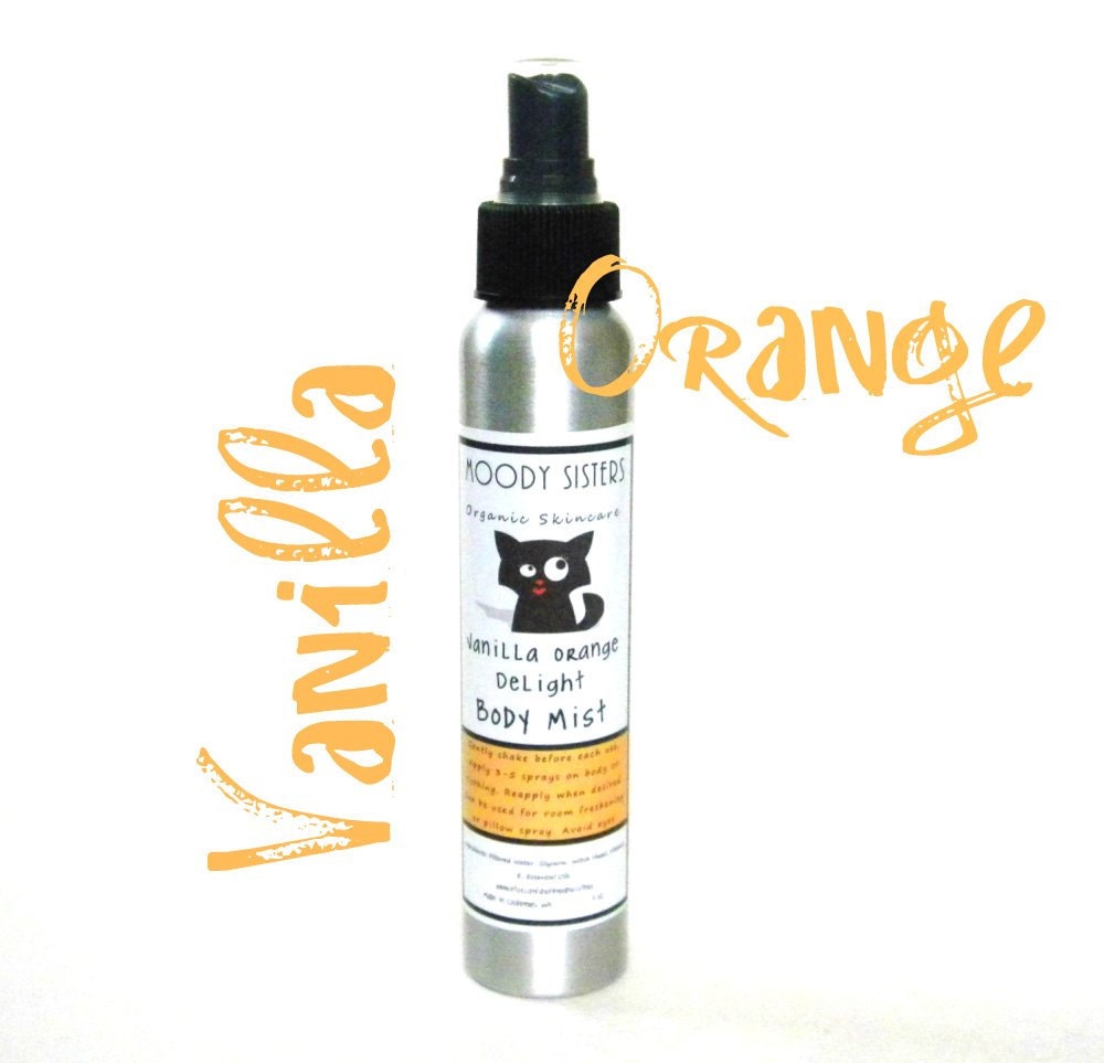 CLOSEOUT SALE  Organic Vegan Body Spray-- Fragrance Perfume Mist with Orange, Grapefruit, Vanilla and Almond essential oils