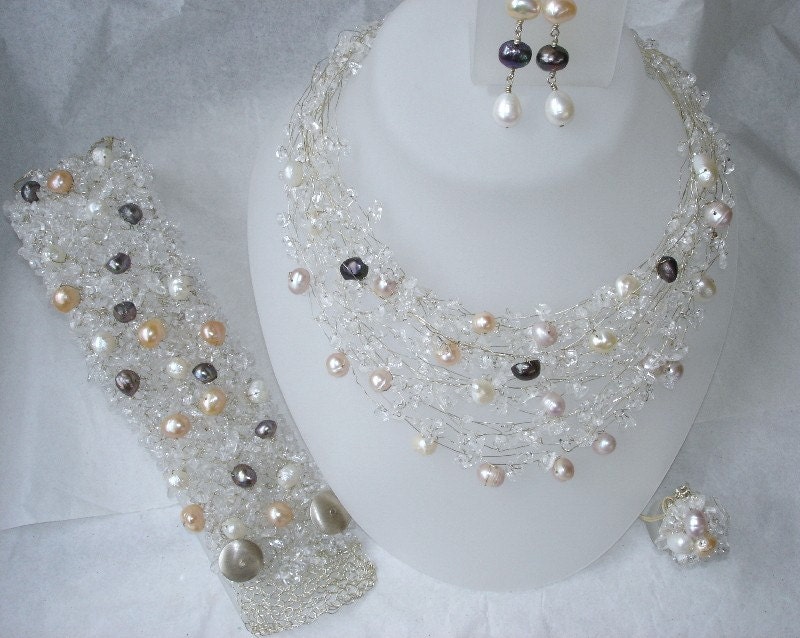 White Spring Wedding Unique Necklace Bridal Crystal Clear Wire Wrapped Sterling Silver Bride Handmade Fashion Accessories April trends