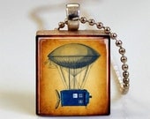 Doctor Who Jewelry Tardis Necklace Police Box Zeppelin Scrabble Tile Pendant with Ball Chain Included (ITEM S728)