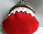 FREE SHIPPING - Little Handmade Coin Purse Lace and Red