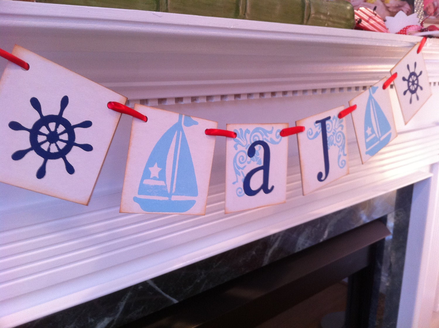 Custom Boy Name Banner With Your Childs Name/ Boy Nautical Baby Shower Banner