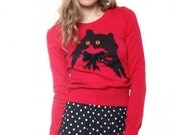 Pink Kitty Sweater with Vintage Sequins Bow