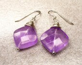 Faceted Amethyst Sterling Silver Wire Wrapped Earrings
