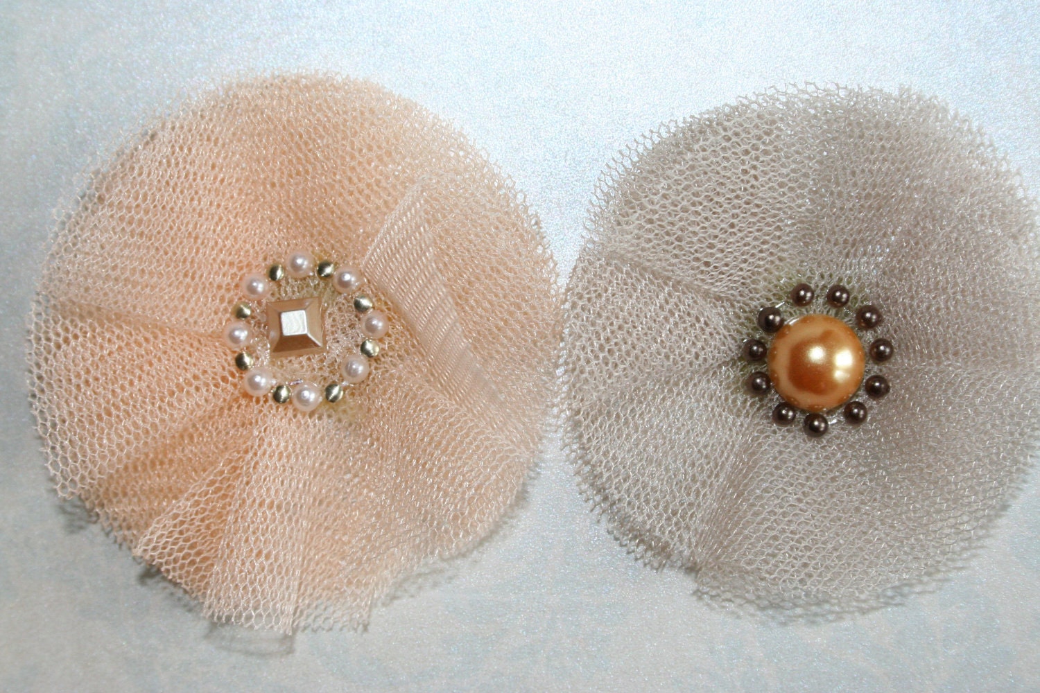 Chiffon Fabric Flowers Chiffon and Tulle Set of 4 Neutral Shades Peach and Beige Headband Flowers Shabby Chic Flowers