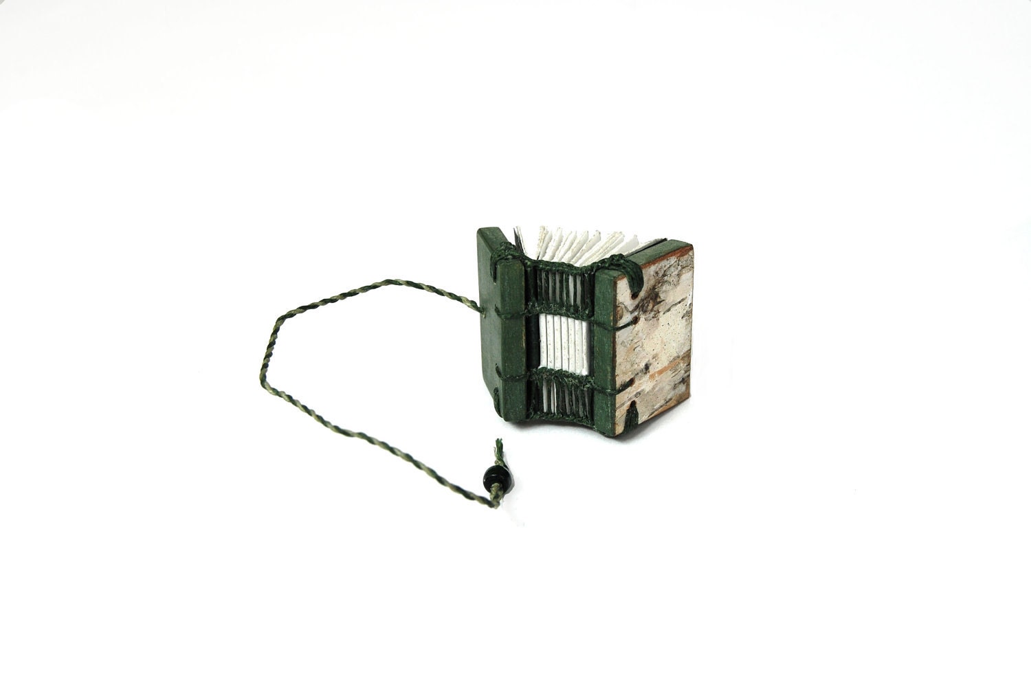mini birch bark journal - wood book - woodland rustic forest green fairy - ready to ship