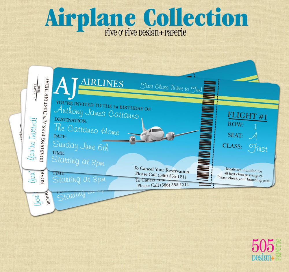 Printable Airplane Boarding Pass Invitation - Airplane Invitation by 505 Design Paperie