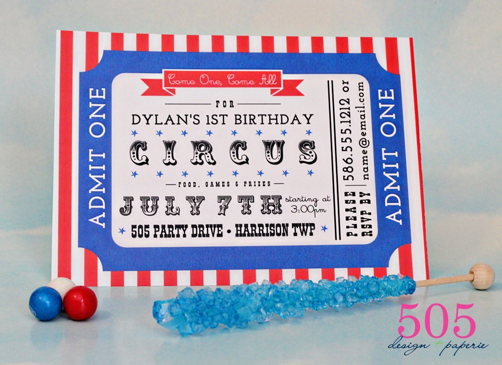 Printable Circus Invitation by 505 Design Paperie - Circus Birthday Party Invitation Il_570xn