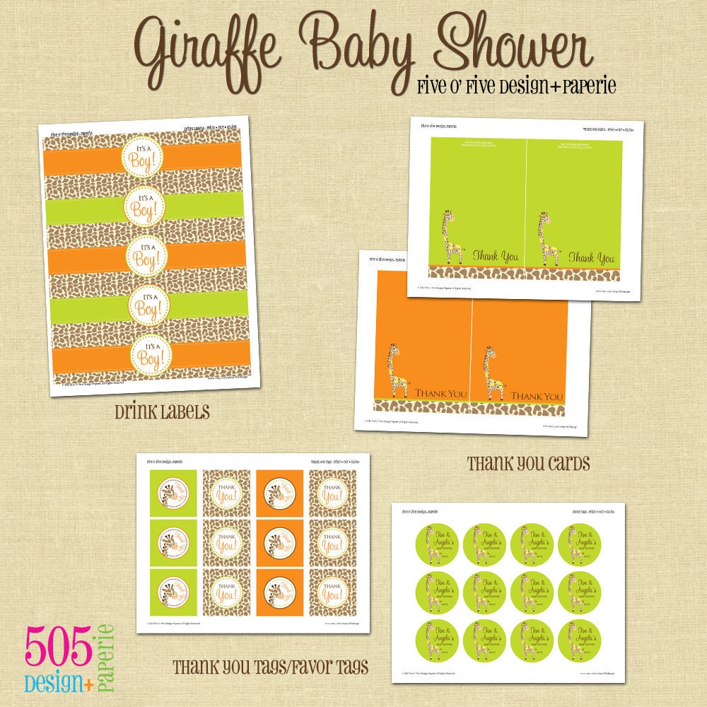 Giraffe Baby Shower Themed Party Decorations - Printable