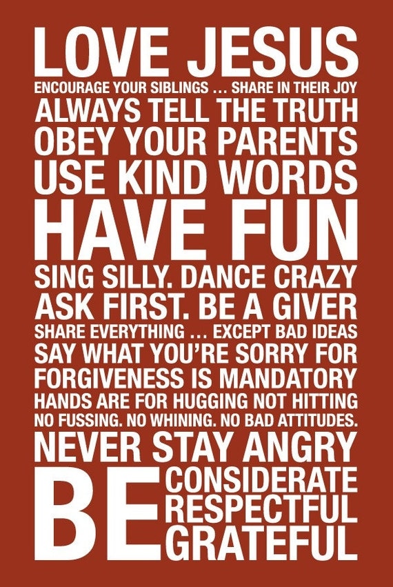 Family Rules Subway Art Print // Red and White // 20x30