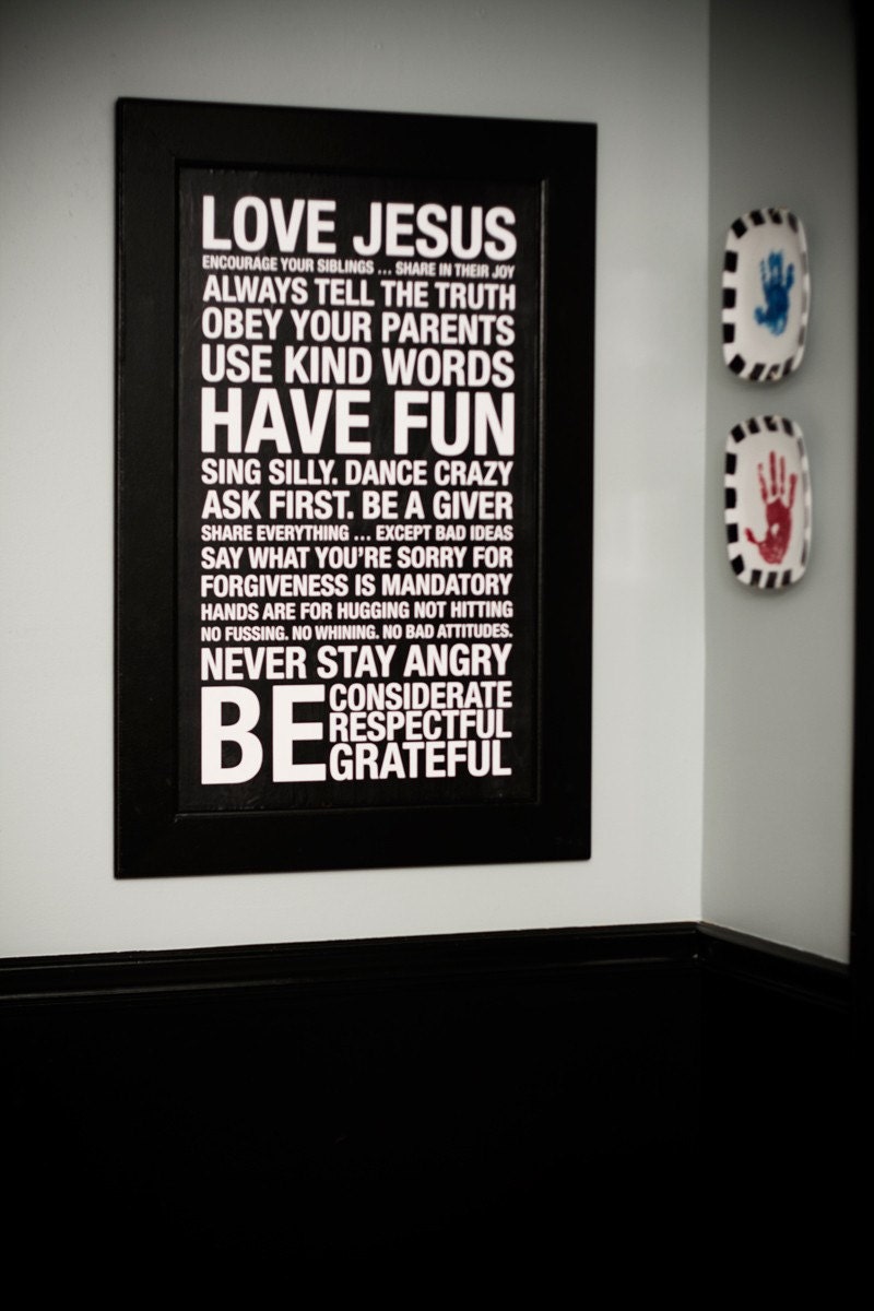 ORIGINAL Family Rules Subway Art Print // Black and White // 20x30
