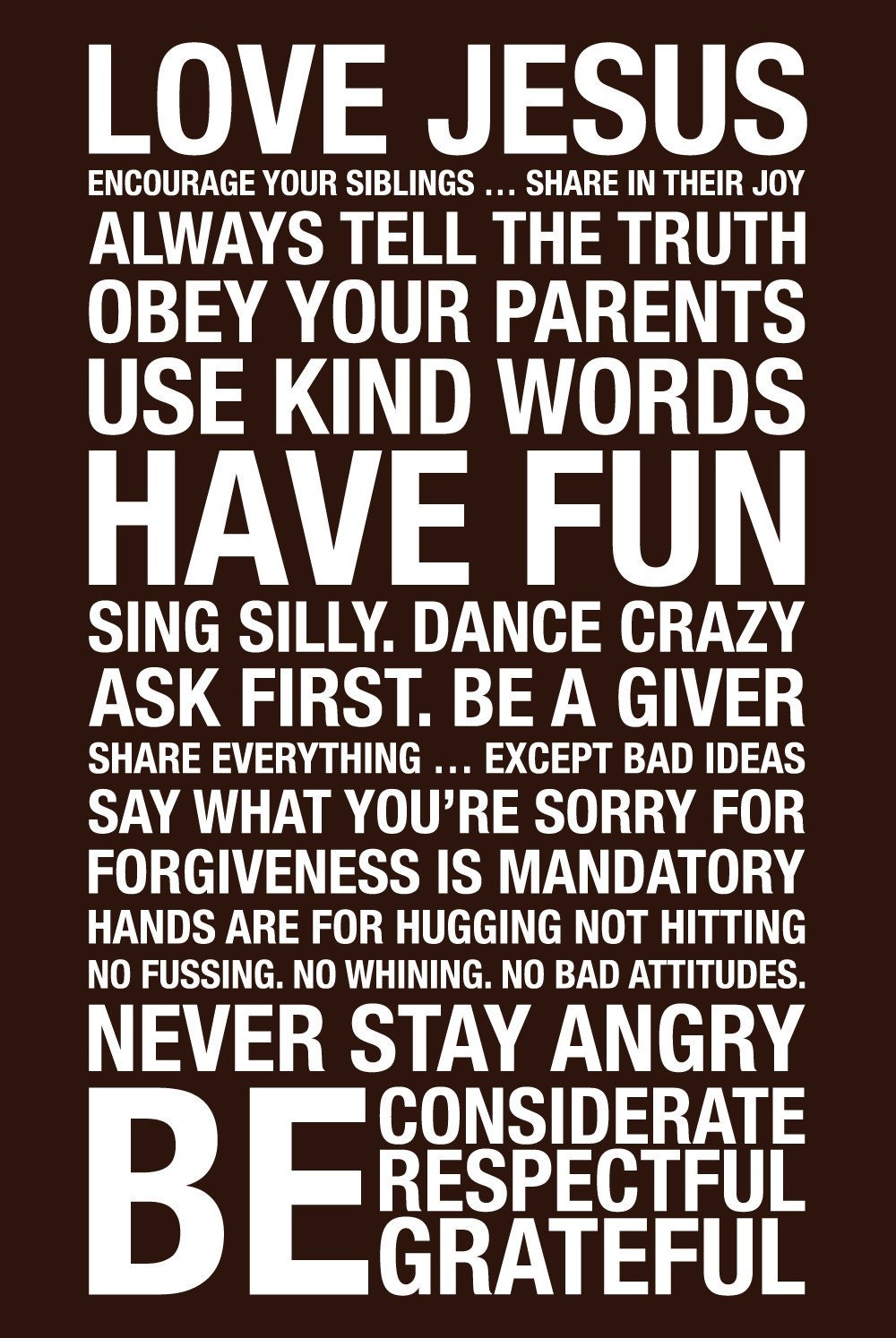 Family Rules Subway Art Print // Brown and White // 20x30