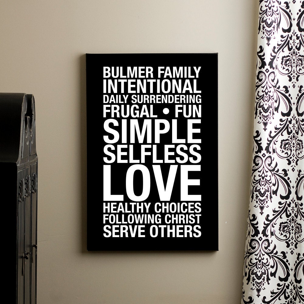 Family Mission Statement CUSTOM Subway Art Print // Black and White // 20x30