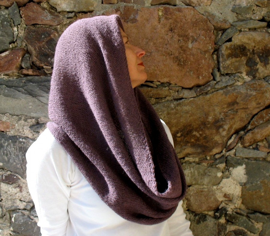 alpaca wrap scarf cowl hoody in dusty lilac