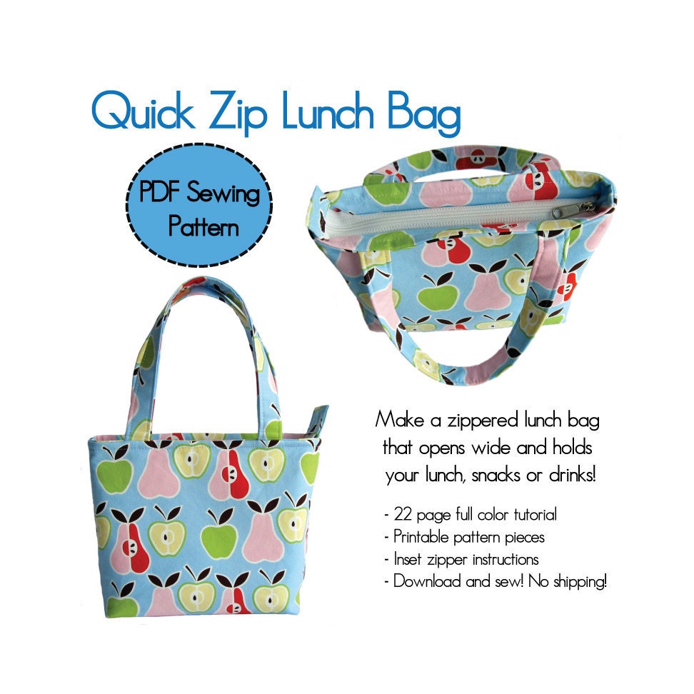 Quick Zip Lunch Bag PDF Sewing Pattern