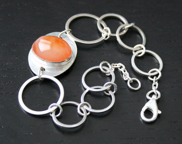 Carnelian Sterling Bracelet - Sterling Silver Large Link Bracelet Featuring a Beautiful Carnelian Gemstone