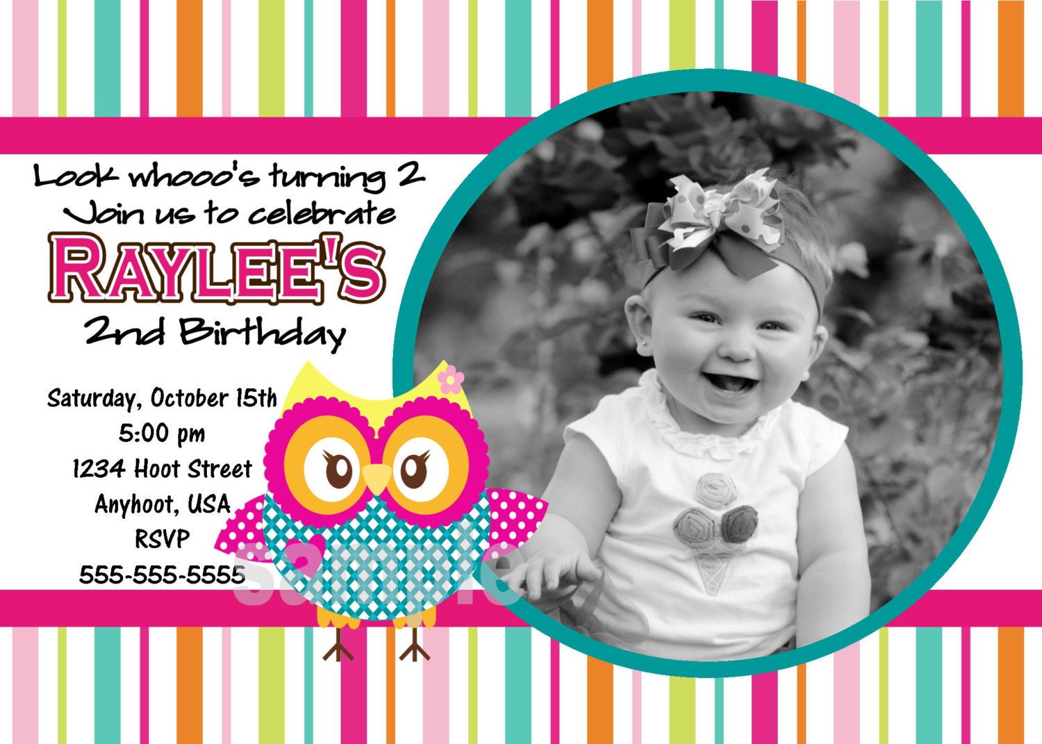 Owl Birthday Invitation  (Printable Digital Files) - You're a Hoot