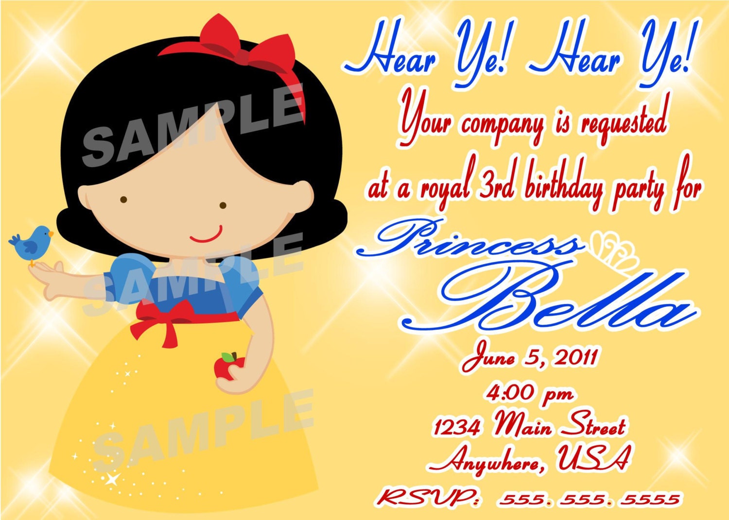 Birthday Party Invitations AND Thank You Cards (Printable Digital File) - Snow White Disney Princess Inspired