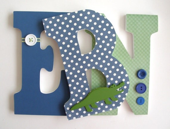 Custom Wooden Letters - ALLIGATOR Theme- Nursery Bedroom Home Wall Decorations Wood Letters Personalized Coord. with Bananafish Nantucket
