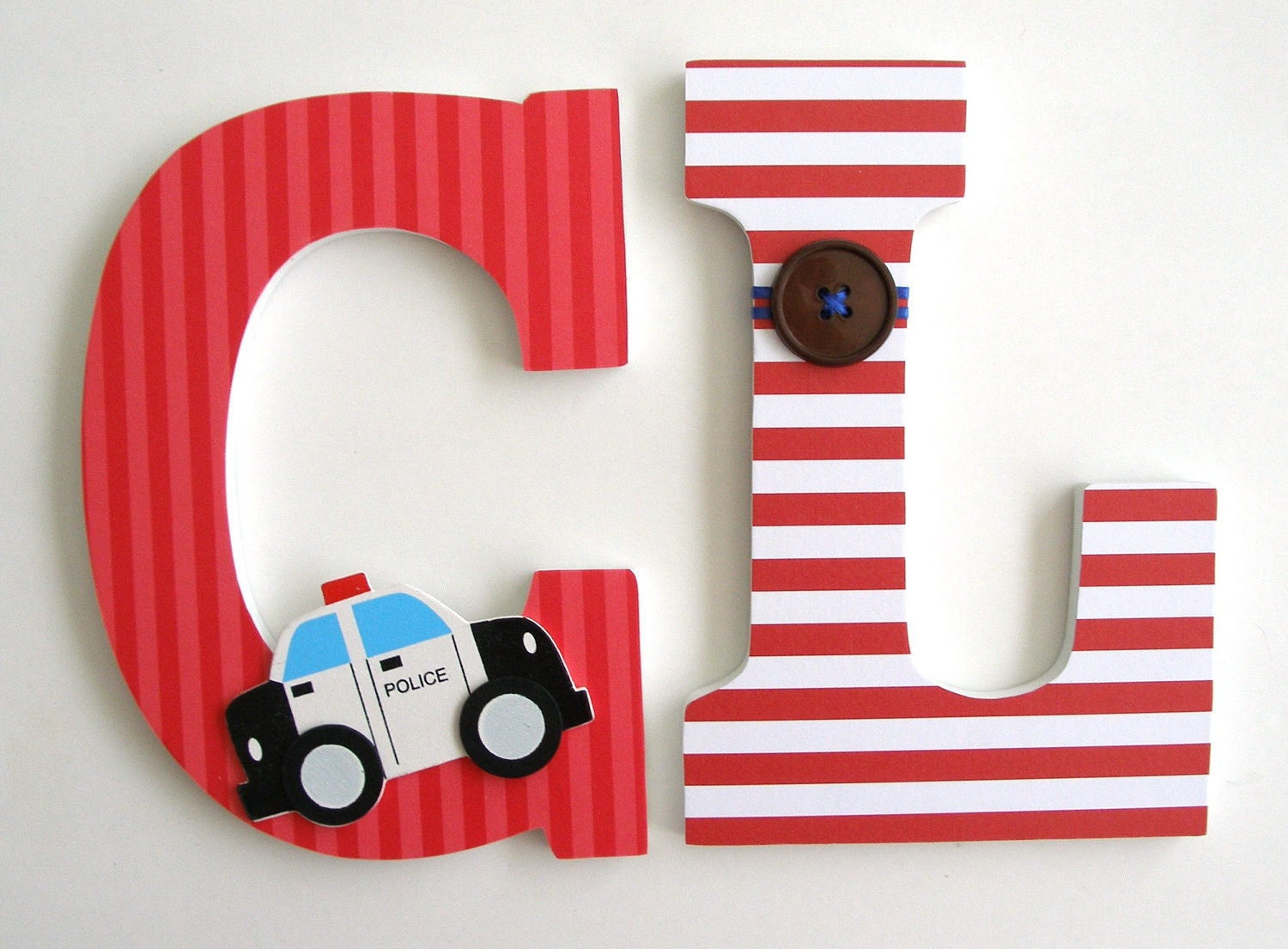 Custom Decorated Wooden Letters POLICE Theme- Nursery Bedroom Home Décor, Wall Decorations, Wood Letters, Personalized