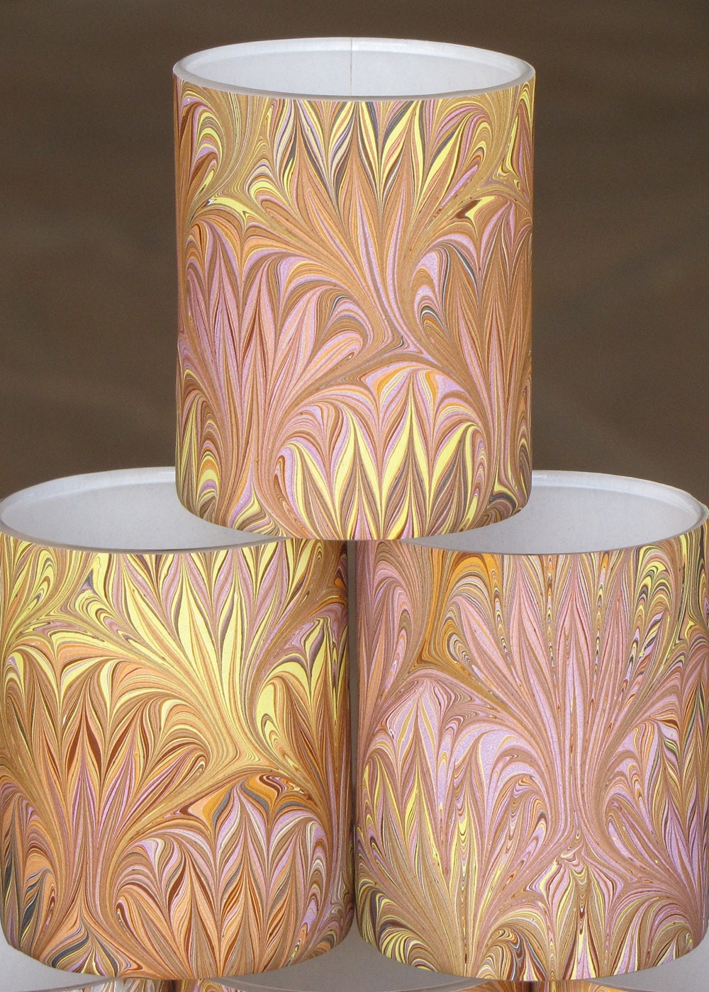 25 Marbled Votives in Caramel, Peach, Lavender and Butter Yellow