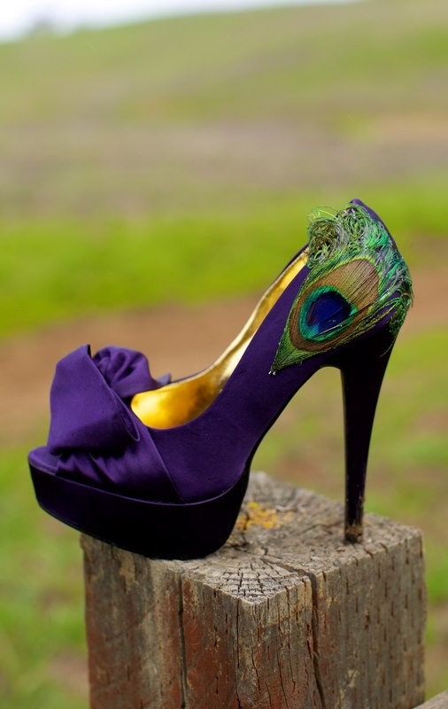 Purple Satin Peacock Pumps .. Size 11