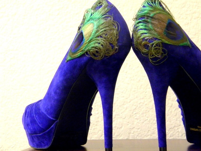 Blue Peacock Peep Toe Pleated Pump ... Size 8.5