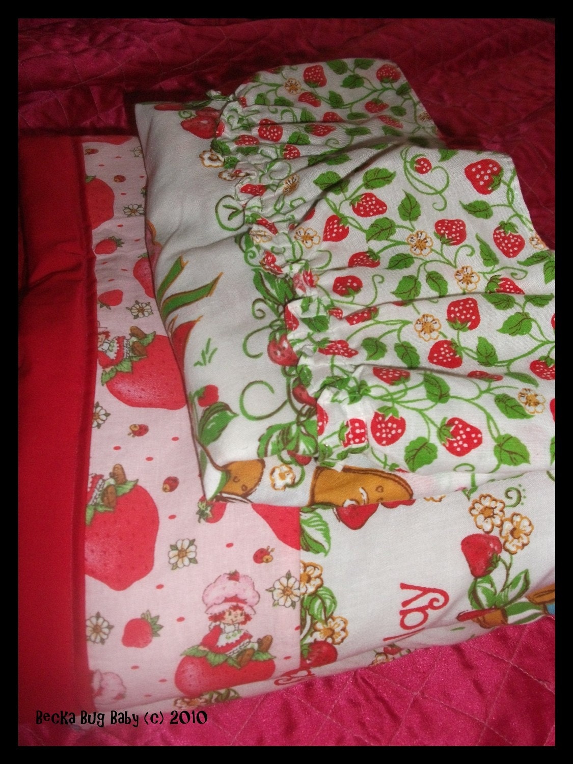 Custom Made to Order Strawberry Shortcake Toddler Bed/Lap Quilt made with VINTAGE FABRIC by BeckaBugBaby on Etsy