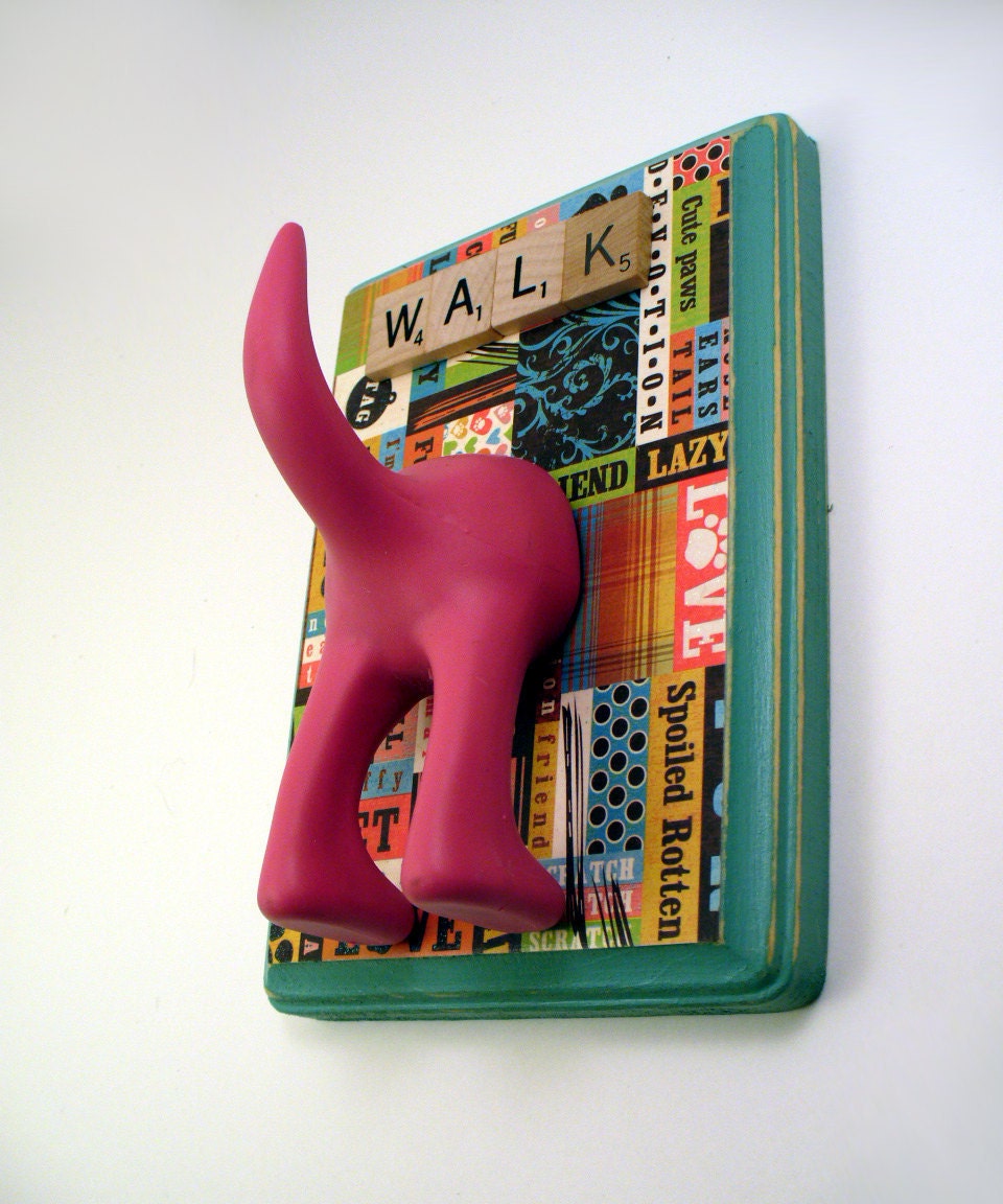DogTail Leash Holder- X0X0 PatchWork Paws - with Optional Letter Tiles