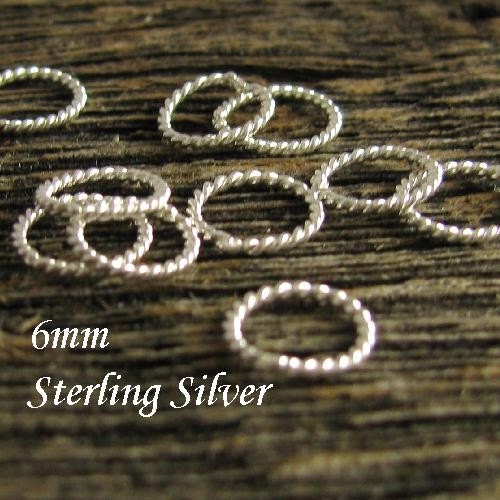20 Pieces - 6mm Twisted Brite - Sterling Silver Jump Rings CLOSED 20 Gauge Shiny  JR23