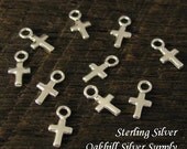 10 Teeny Tiny Cross Charms in Sterling Silver Mini Dangles Drops Necklace Tags C268