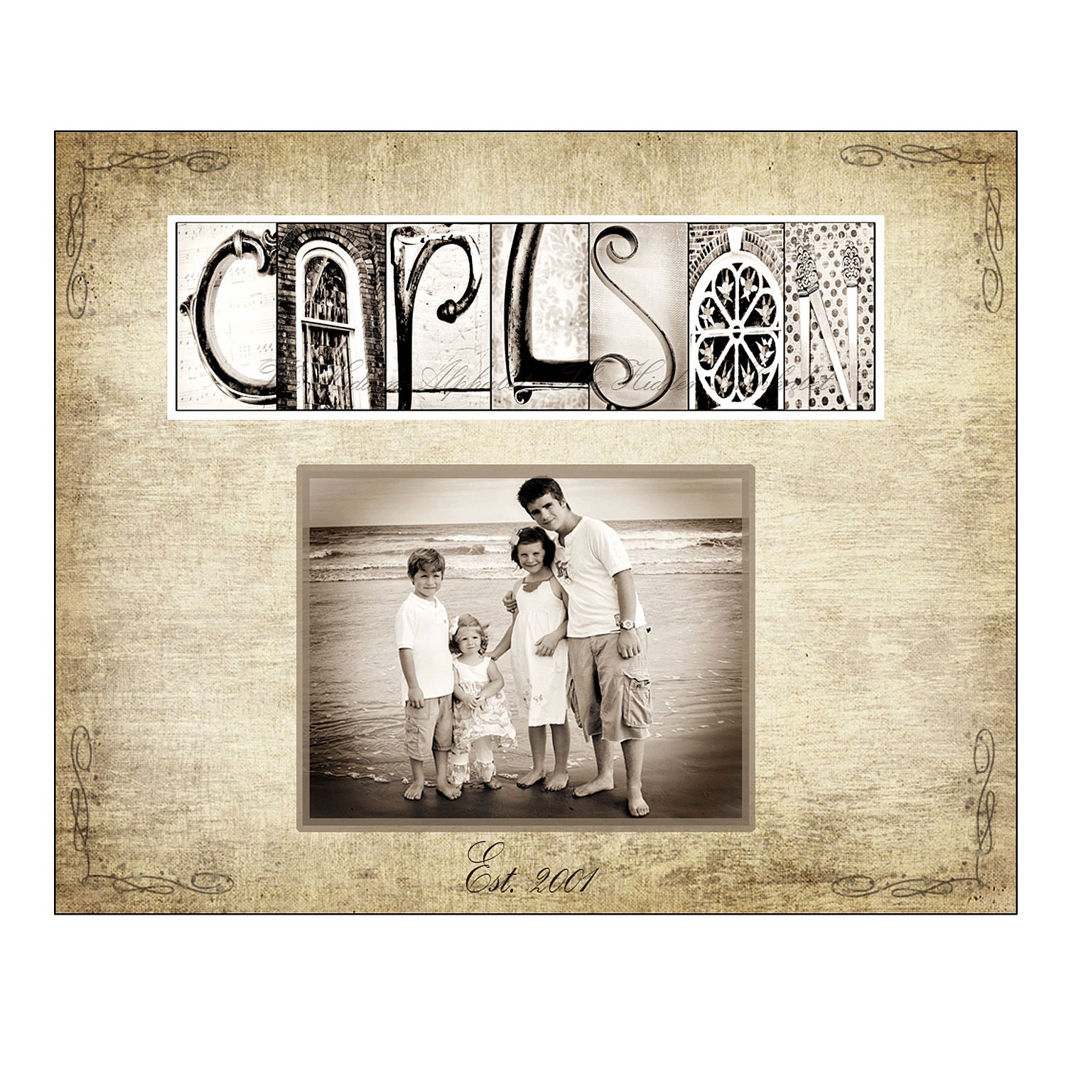 Add YOUR  Own Picture Alphabet Photo FAMILY or Wedding  Anniversary Gift CUSTOM 11x14  Art Print