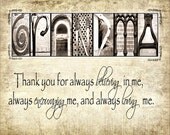 GRANDMAs GiFT for Christmas Alphabet Photo  Fine Art Print  with quote for Grandmother