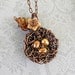 Bird Nest Pendant Necklace, Wire Wrapped, Oxidized Copper, Golden Caramel Freshwater Pearls, Flower, Leaf Accent, Chain Included