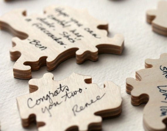 40 piece Custom Wedding Guest Book Puzzle WOOD - fun alternative for barn wedding or carnival wedding