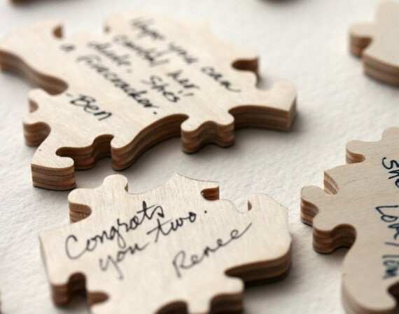 90 piece Rustic Guestbook Wedding Puzzle WOOD
