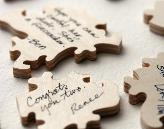50 piece Modern Guest Book Wedding Puzzle WOOD - personalized keepsake