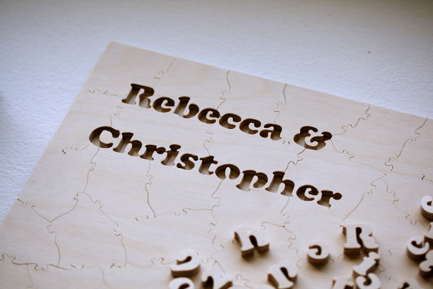 40 piece Custom Wedding Guest Book Puzzle WOOD - fun alternative for barn wedding or carnival wedding