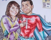 Superhero Couple Wedding Custom Portrait Comic Book Cover