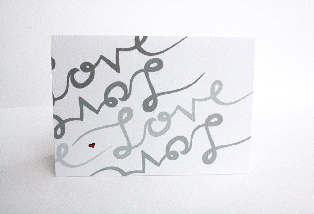 Modern Calligraphy Love Card, Valentines Day, gray, red heart