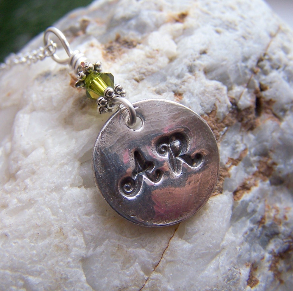Silver Monogram Necklace, Handstamped Pendant, Initial Jewelry, Personalized Hand Stamped Charm