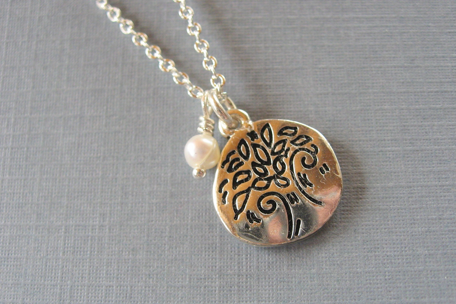Tree of Life Necklace with Featuring a Tiny Pearl, Tree Pendant