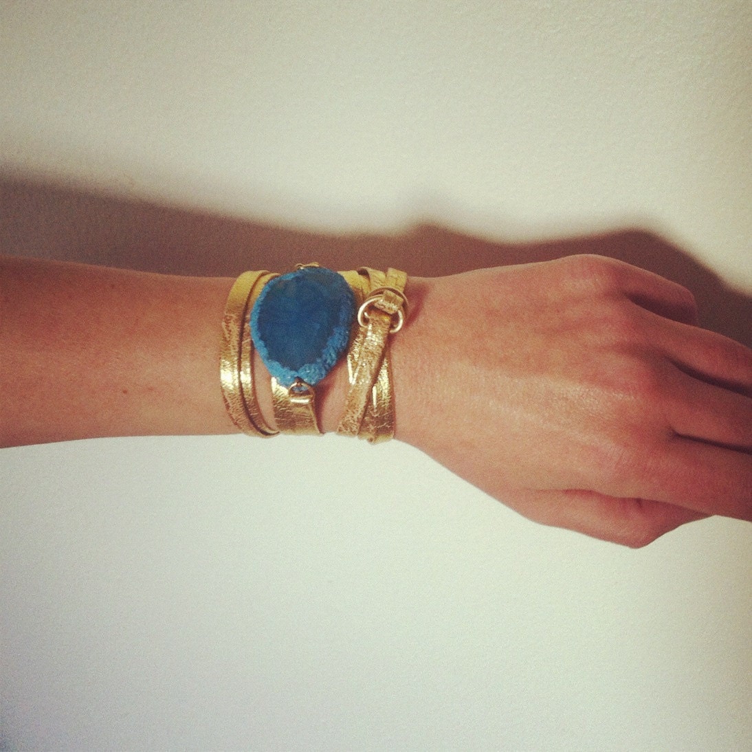 Leather wrap bracelet with Turquoise Agate stone