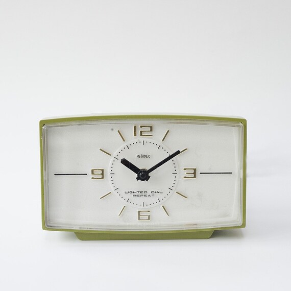 Green Metamec electric bedside alarm clock Model 905