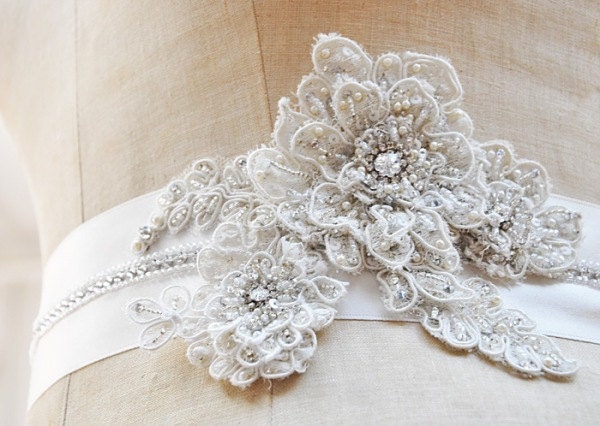 Luxury Couture Crystal Beaded Bridal Sash Trim Applique